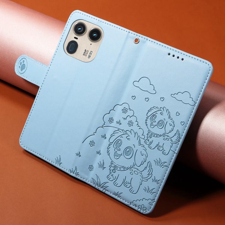 For Motorola Edge 50 Ultra 5G Embossed Heart Dog RFID Blocking Wallet Leather Phone Case