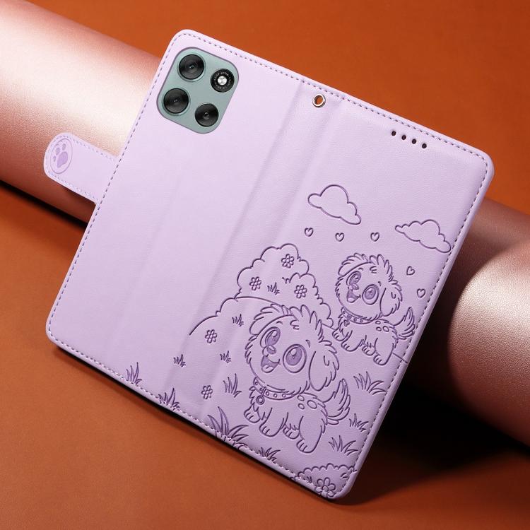 For Motorola Moto G56 5G / G66j Embossed Heart Dog RFID Blocking Wallet Leather Phone Case