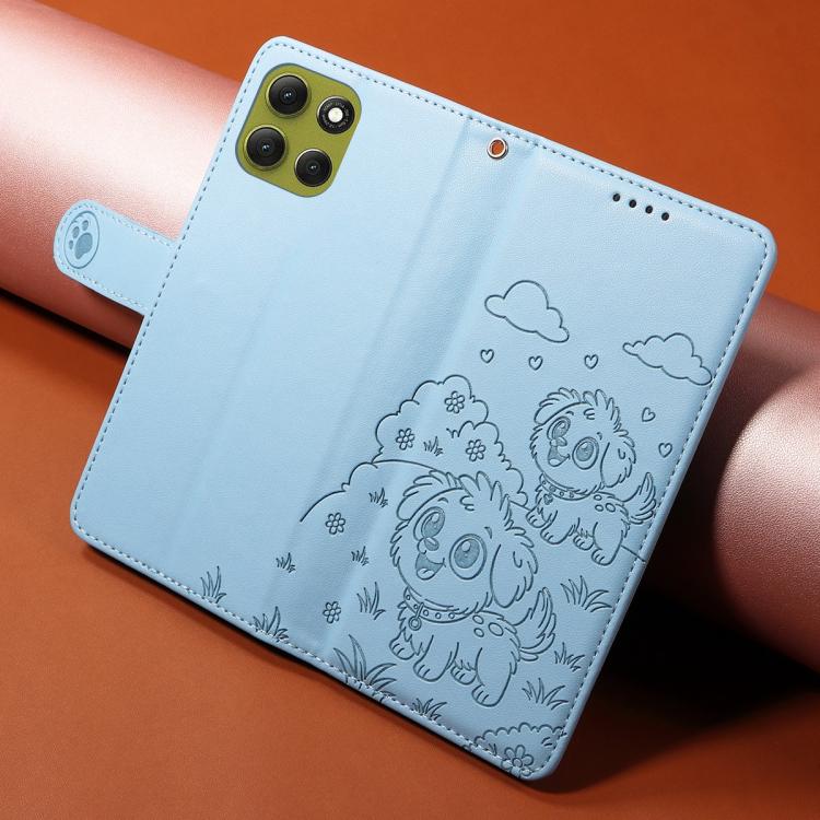 For Motorola Moto G86 5G Embossed Heart Dog RFID Blocking Wallet Leather Phone Case