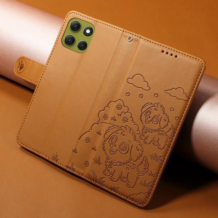 For Motorola Moto G86 5G Embossed Heart Dog RFID Blocking Wallet Leather Phone Case