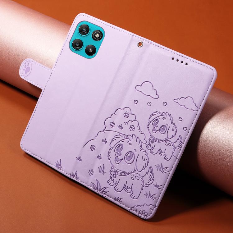 For Motorola Moto G67 Power / G57 Power Embossed Heart Dog RFID Blocking Wallet Leather Phone Case