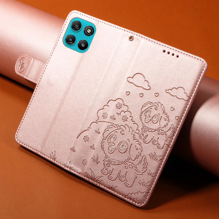 For Motorola Moto G67 Power / G57 Power Embossed Heart Dog RFID Blocking Wallet Leather Phone Case
