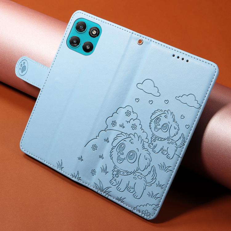 For Motorola Moto G67 Power / G57 Power Embossed Heart Dog RFID Blocking Wallet Leather Phone Case