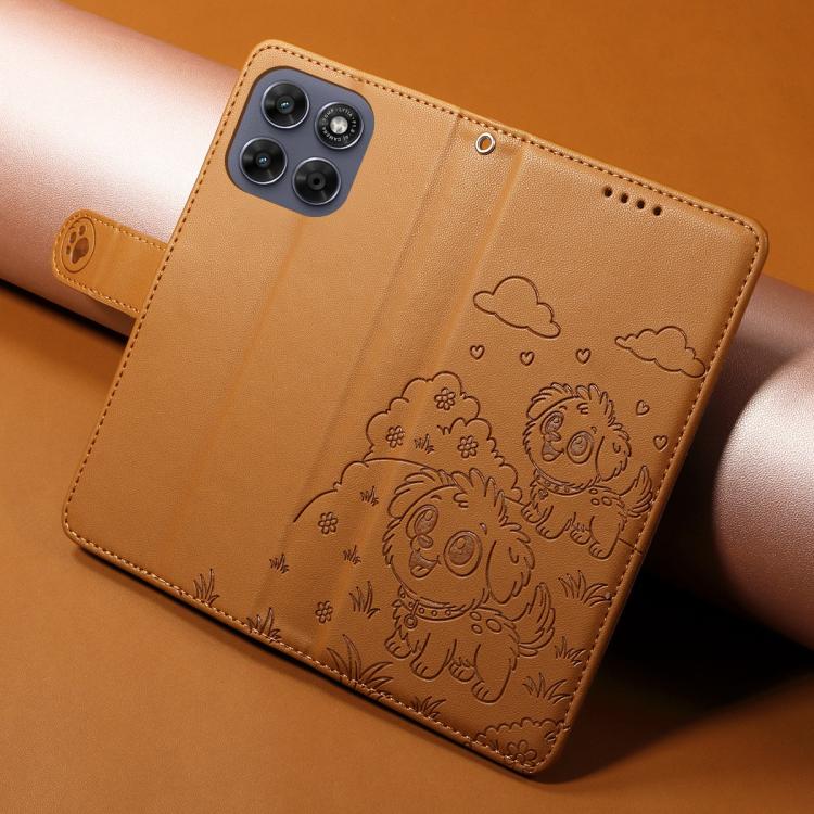 For Motorola Moto G67 / G77 5G Embossed Heart Dog RFID Blocking Wallet Leather Phone Case