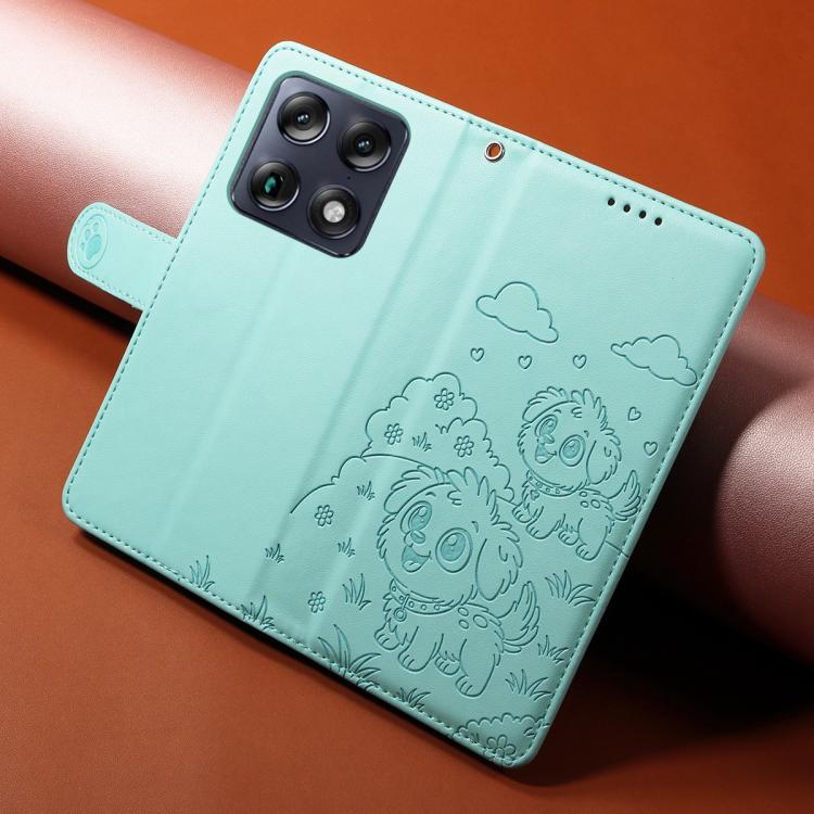 For Motorola Signature 5G / X70 Air Pro Embossed Heart Dog RFID Blocking Wallet Leather Phone Case
