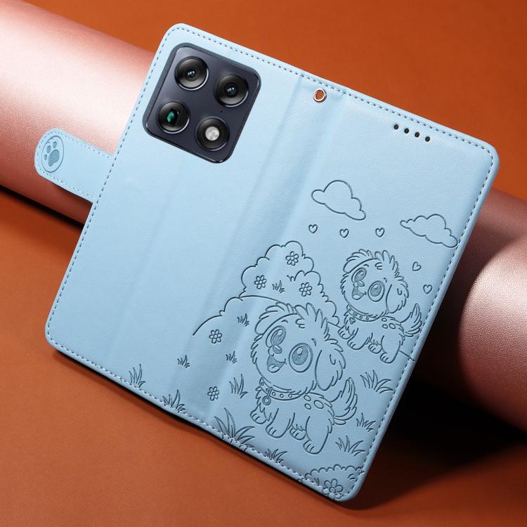 For Motorola Signature 5G / X70 Air Pro Embossed Heart Dog RFID Blocking Wallet Leather Phone Case
