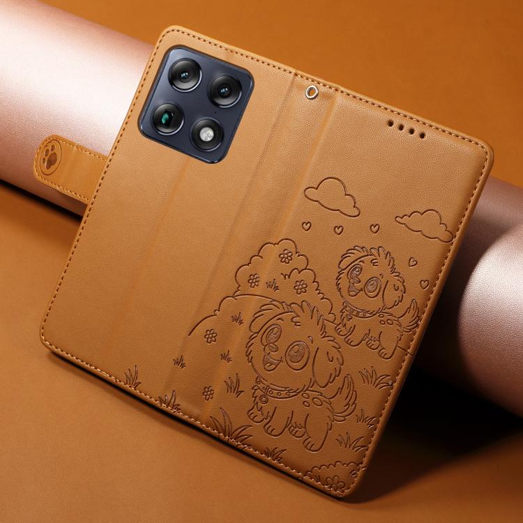 For Motorola Signature 5G / X70 Air Pro Embossed Heart Dog RFID Blocking Wallet Leather Phone Case