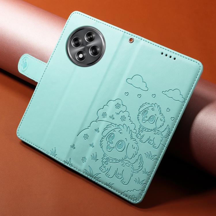 For Realme 13 5G / 12 5G Global Embossed Heart Dog RFID Blocking Wallet Leather Phone Case