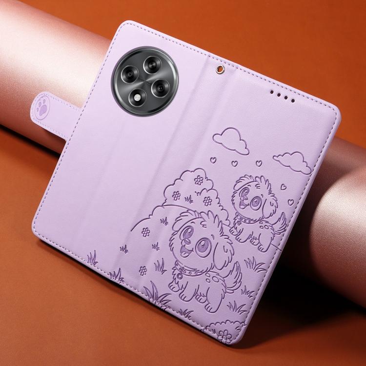 For Realme 13 5G / 12 5G Global Embossed Heart Dog RFID Blocking Wallet Leather Phone Case
