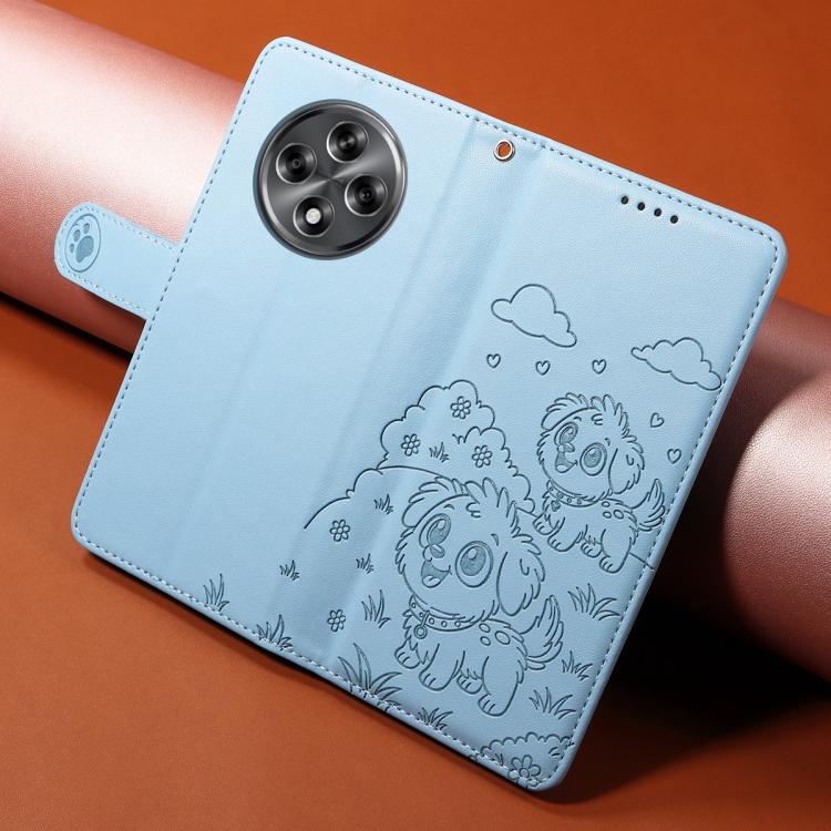 For Realme 13 5G / 12 5G Global Embossed Heart Dog RFID Blocking Wallet Leather Phone Case