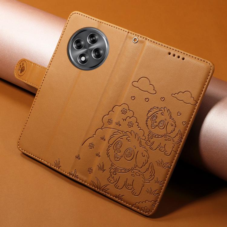 For Realme 13 5G / 12 5G Global Embossed Heart Dog RFID Blocking Wallet Leather Phone Case