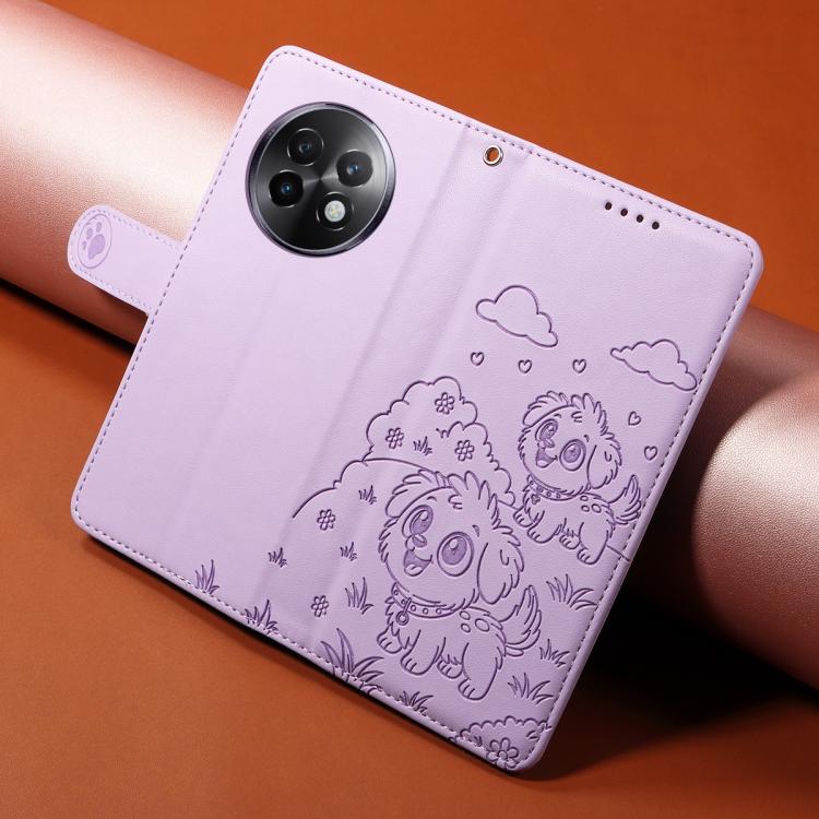 For Realme 13+ 5G Global Embossed Heart Dog RFID Blocking Wallet Leather Phone Case