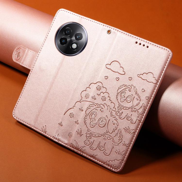 For Realme 13+ 5G Global Embossed Heart Dog RFID Blocking Wallet Leather Phone Case