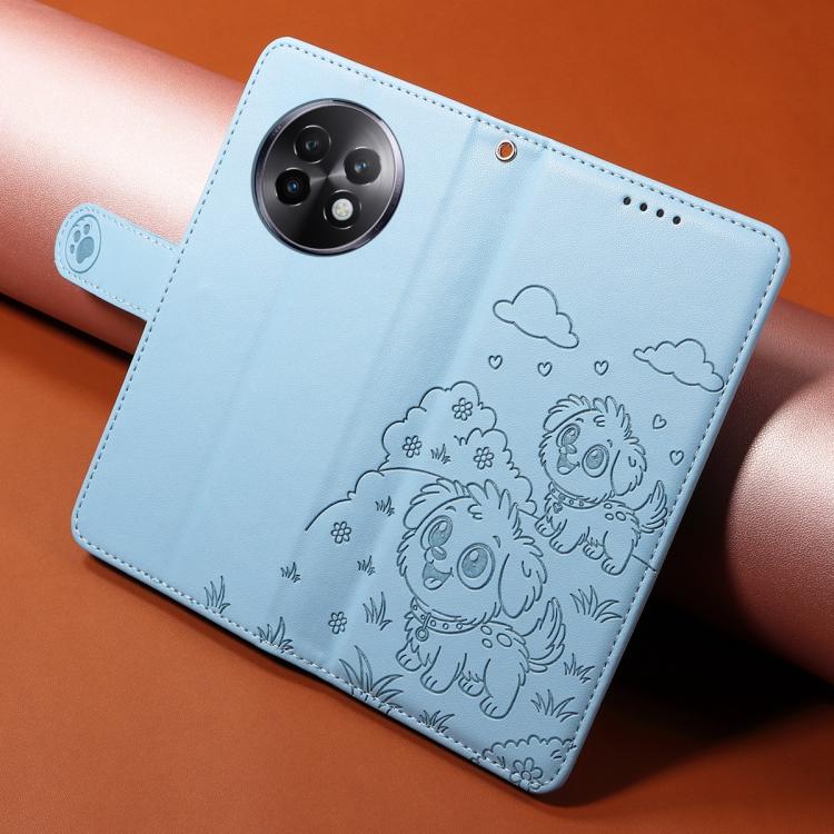 For Realme 13+ 5G Global Embossed Heart Dog RFID Blocking Wallet Leather Phone Case