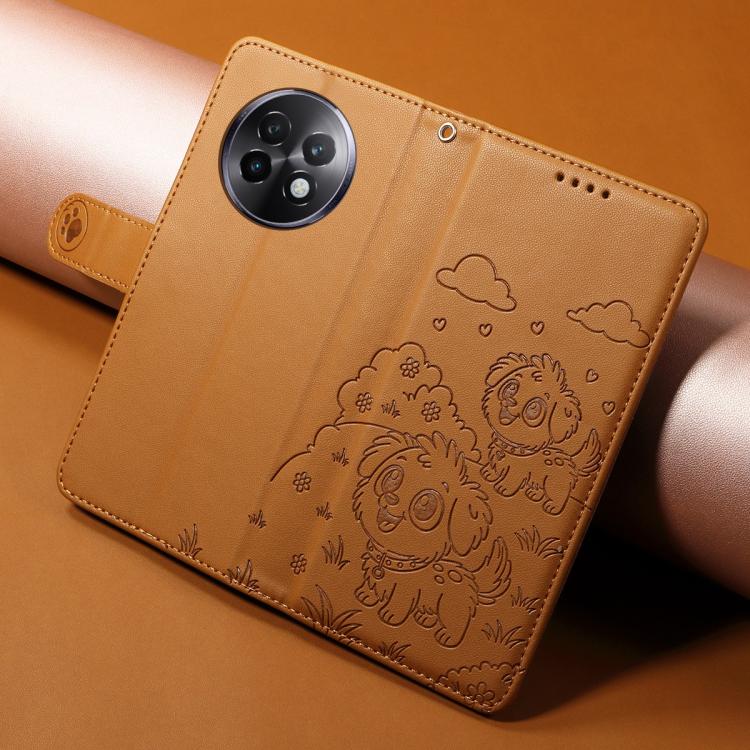 For Realme 13+ 5G Global Embossed Heart Dog RFID Blocking Wallet Leather Phone Case
