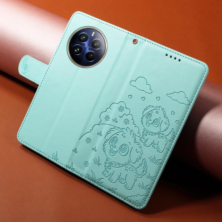 For Realme 13 Pro Global / Pro+ 5G Embossed Heart Dog RFID Blocking Wallet Leather Phone Case