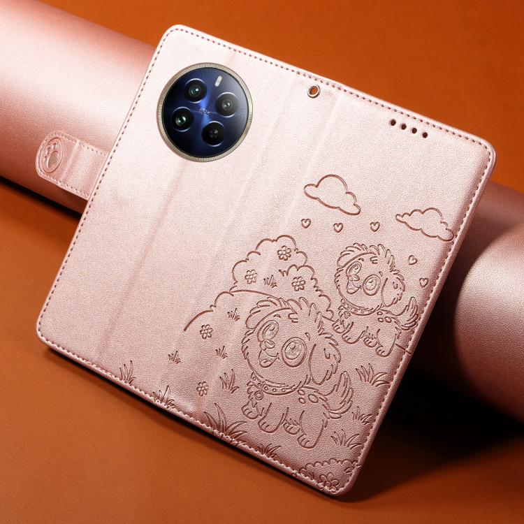 For Realme 13 Pro Global / Pro+ 5G Embossed Heart Dog RFID Blocking Wallet Leather Phone Case