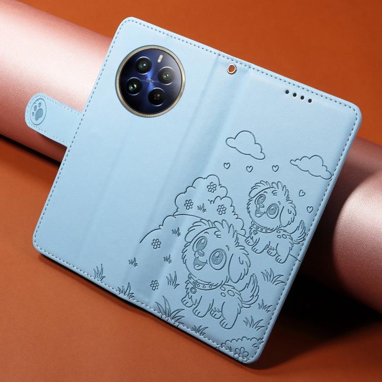 For Realme 13 Pro Global / Pro+ 5G Embossed Heart Dog RFID Blocking Wallet Leather Phone Case