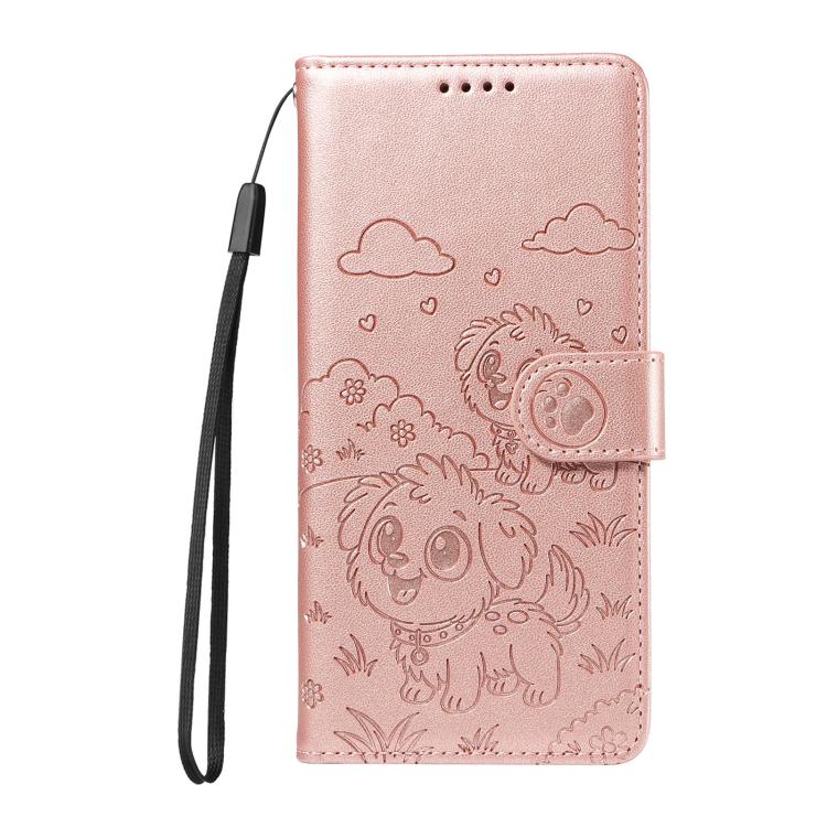 For Realme 14 Pro 5G Global Embossed Heart Dog RFID Blocking Wallet Leather Phone Case