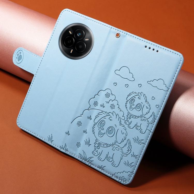 For Realme 14 Pro 5G Global Embossed Heart Dog RFID Blocking Wallet Leather Phone Case