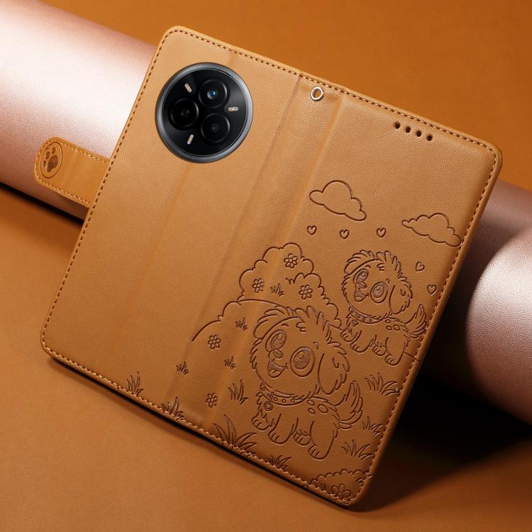 For Realme 14 Pro 5G Global Embossed Heart Dog RFID Blocking Wallet Leather Phone Case