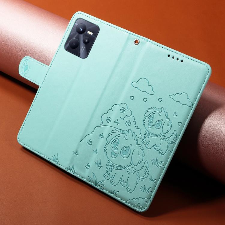 For Realme C35 4G / Narzo 50A Prime Embossed Heart Dog RFID Blocking Wallet Leather Phone Case