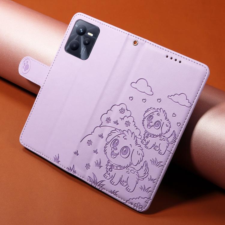 For Realme C35 4G / Narzo 50A Prime Embossed Heart Dog RFID Blocking Wallet Leather Phone Case