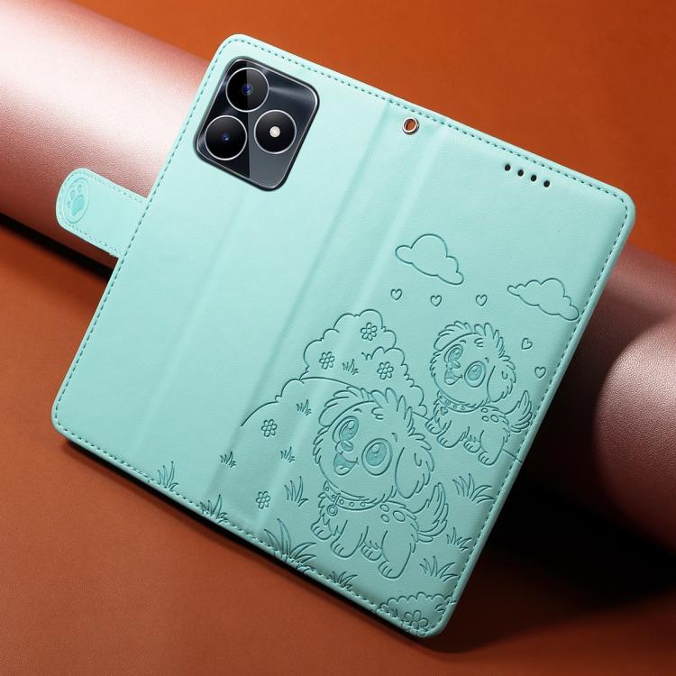 For Realme C53 / Narzo N53 Embossed Heart Dog RFID Blocking Wallet Leather Phone Case