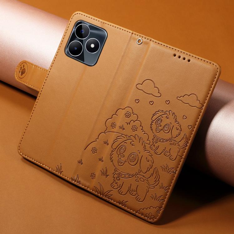 For Realme C53 / Narzo N53 Embossed Heart Dog RFID Blocking Wallet Leather Phone Case
