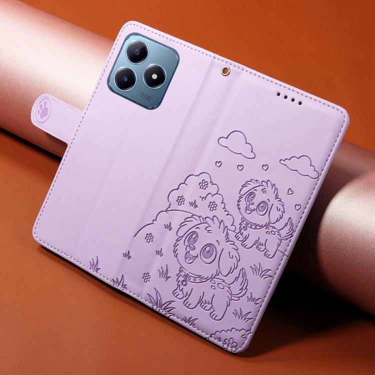 For Realme C63 / C61 / Note 60 Embossed Heart Dog RFID Blocking Wallet Leather Phone Case