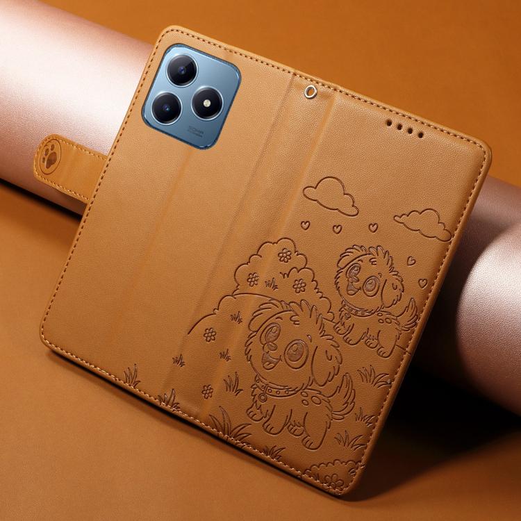 For Realme C63 / C61 / Note 60 Embossed Heart Dog RFID Blocking Wallet Leather Phone Case