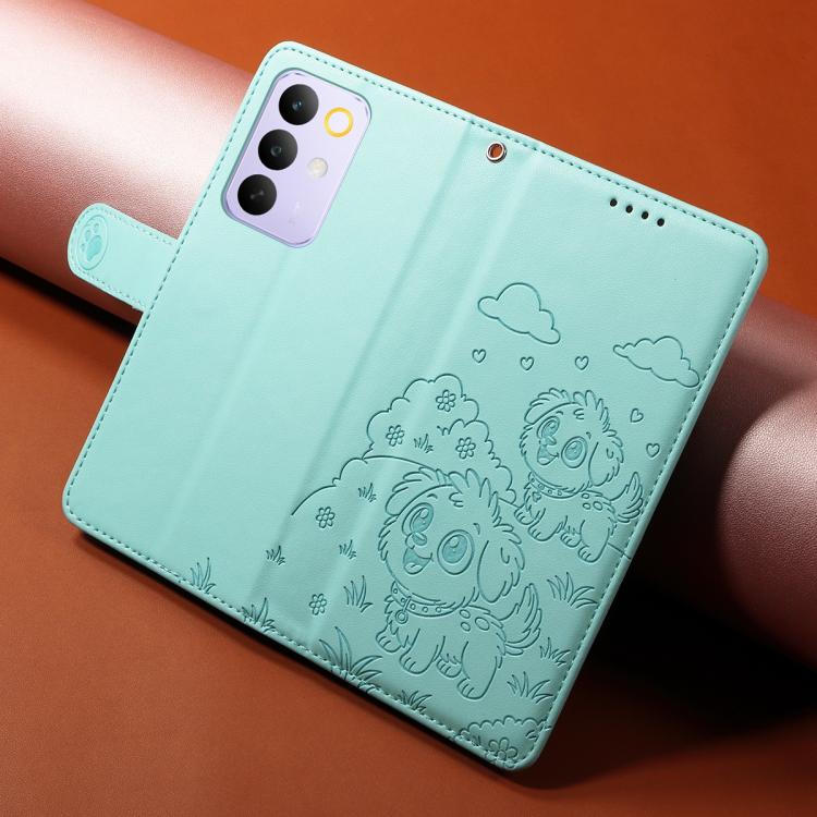 For Realme C85 Pro 4G Embossed Heart Dog RFID Blocking Wallet Leather Phone Case