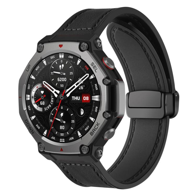 For Amazfit T-Rex 3 xDfind Crazy Horse Pattern Silicone Skin Magnetic Buckle Watch Band