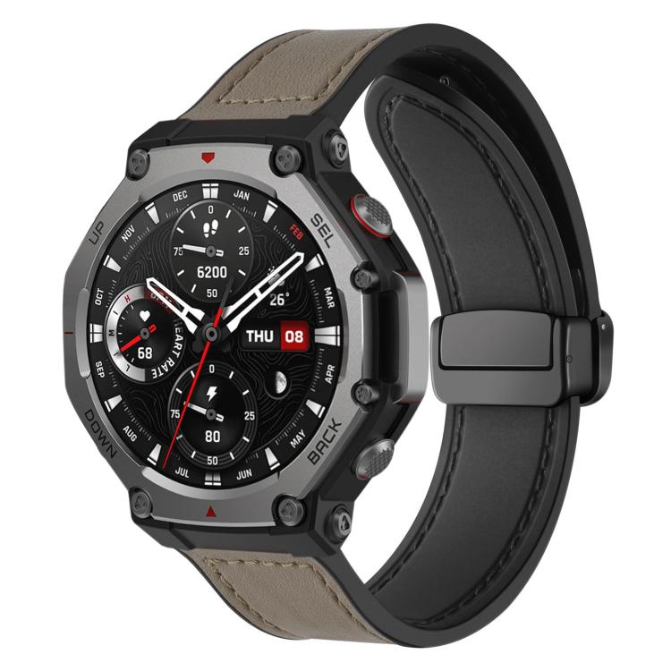 For Amazfit T-Rex 3 xDfind Crazy Horse Pattern Silicone Skin Magnetic Buckle Watch Band