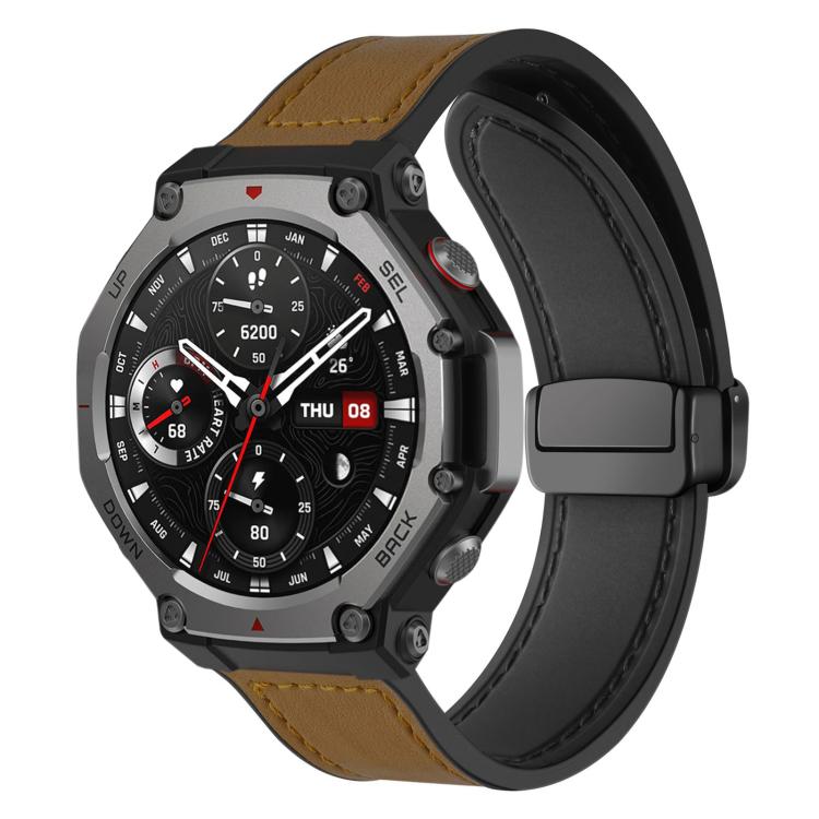 For Amazfit T-Rex 3 xDfind Crazy Horse Pattern Silicone Skin Magnetic Buckle Watch Band