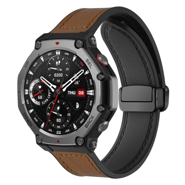 For Amazfit T-Rex 3 xDfind Crazy Horse Pattern Silicone Skin Magnetic Buckle Watch Band