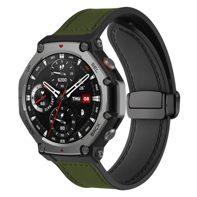 For Amazfit T-Rex 3 xDfind Crazy Horse Pattern Silicone Skin Magnetic Buckle Watch Band