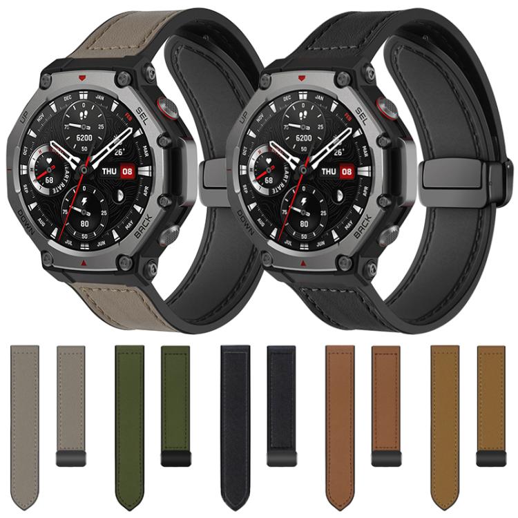 For Amazfit T-Rex 3 xDfind Crazy Horse Pattern Silicone Skin Magnetic Buckle Watch Band