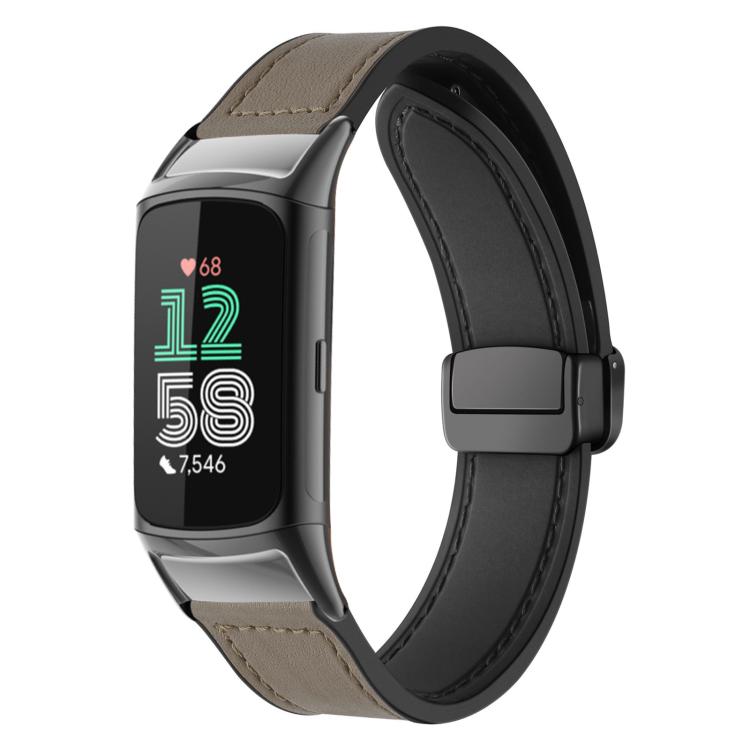 For Fitbit Charge 5 / Charge 6 xDfind Crazy Horse Pattern Silicone Skin Magnetic Buckle Watch Band