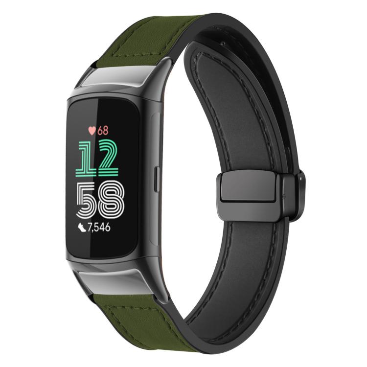 For Fitbit Charge 5 / Charge 6 xDfind Crazy Horse Pattern Silicone Skin Magnetic Buckle Watch Band