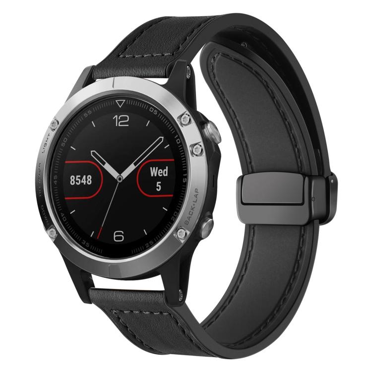 For Garmin Fenix 8 / 7 / 6 / 5 22mm xDfind Crazy Horse Pattern Silicone Skin Magnetic Buckle Watch Band