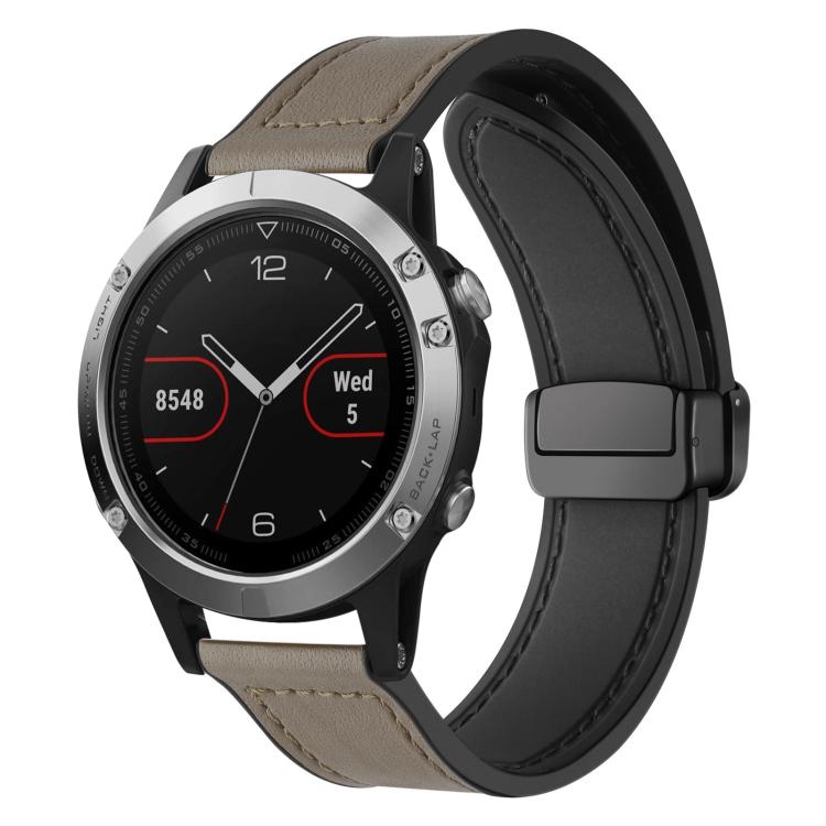 For Garmin Fenix 8 / 7 / 6 / 5 22mm xDfind Crazy Horse Pattern Silicone Skin Magnetic Buckle Watch Band