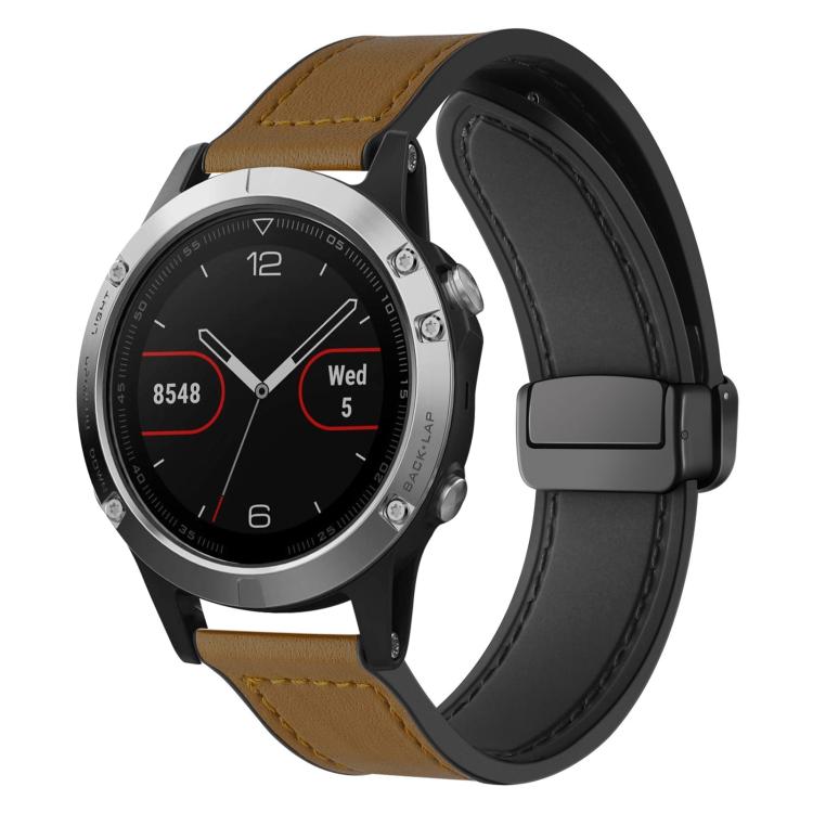 For Garmin Fenix 8 / 7 / 6 / 5 22mm xDfind Crazy Horse Pattern Silicone Skin Magnetic Buckle Watch Band