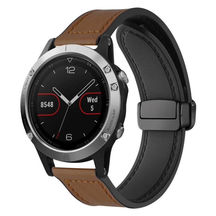 For Garmin Fenix 8 / 7 / 6 / 5 22mm xDfind Crazy Horse Pattern Silicone Skin Magnetic Buckle Watch Band