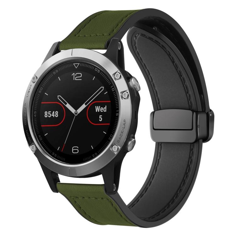 For Garmin Fenix 8 / 7 / 6 / 5 22mm xDfind Crazy Horse Pattern Silicone Skin Magnetic Buckle Watch Band