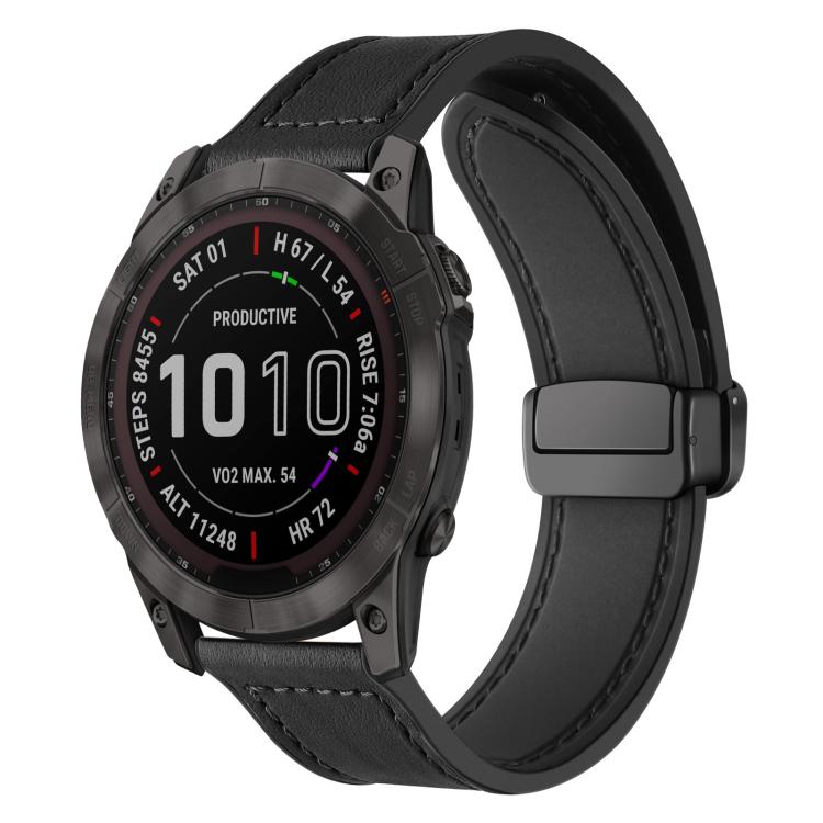 For Garmin Fenix 8 / 7X / 6X / 5X 26mm xDfind Crazy Horse Pattern Silicone Skin Magnetic Buckle Watch Band