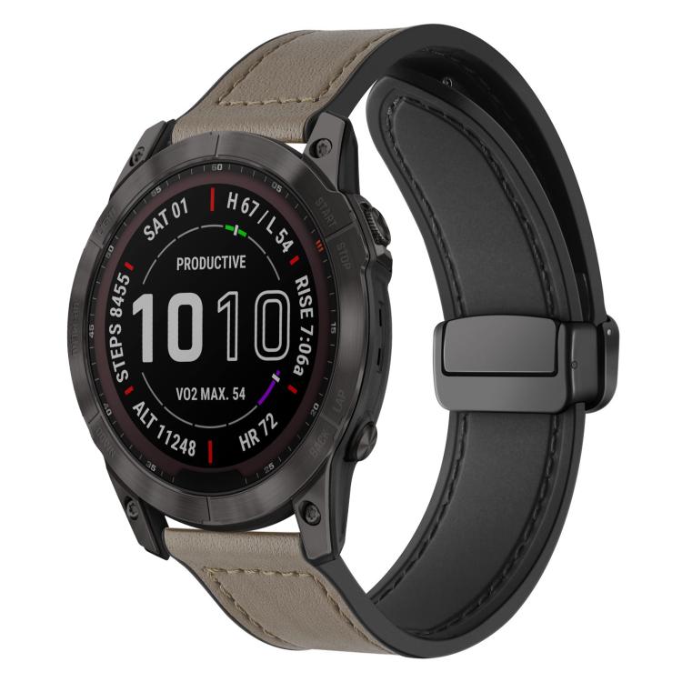 For Garmin Fenix 8 / 7X / 6X / 5X 26mm xDfind Crazy Horse Pattern Silicone Skin Magnetic Buckle Watch Band