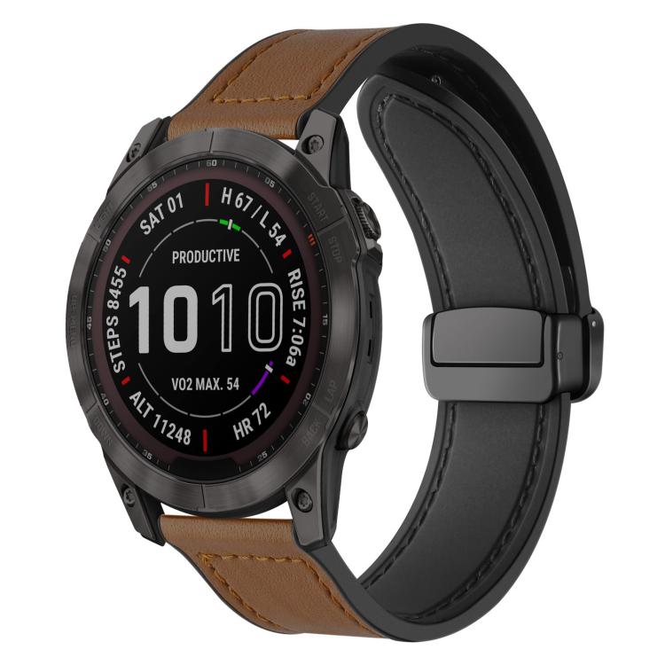 For Garmin Fenix 8 / 7X / 6X / 5X 26mm xDfind Crazy Horse Pattern Silicone Skin Magnetic Buckle Watch Band
