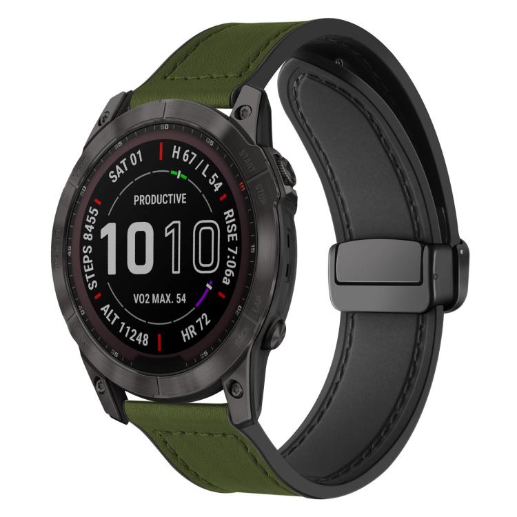 For Garmin Fenix 8 / 7X / 6X / 5X 26mm xDfind Crazy Horse Pattern Silicone Skin Magnetic Buckle Watch Band