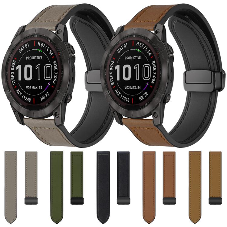 For Garmin Fenix 8 / 7X / 6X / 5X 26mm xDfind Crazy Horse Pattern Silicone Skin Magnetic Buckle Watch Band